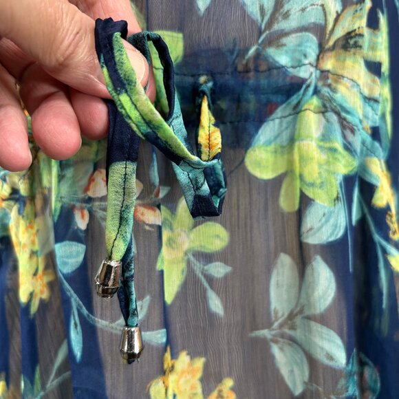 Sunflower Blue Floral Chiffon Sheer Kaftan Swim Cover-Up Size OS - Picture 10 of 10